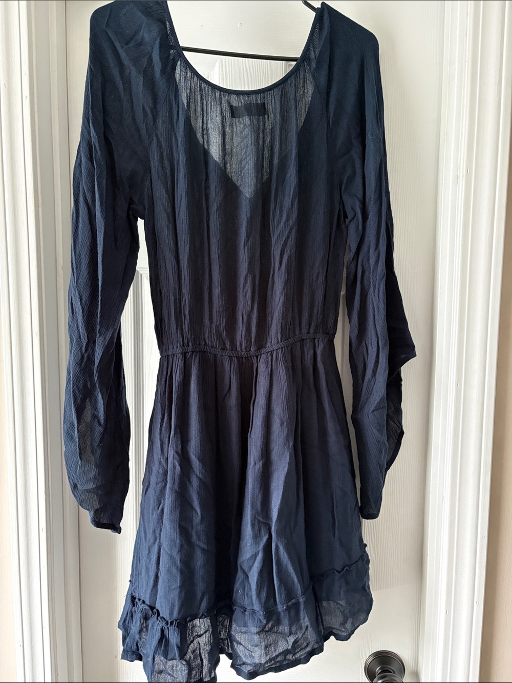 Hollister Boho Embroidered V-Neck Long Sleeve Dress in Navy - Picture 3 of 4